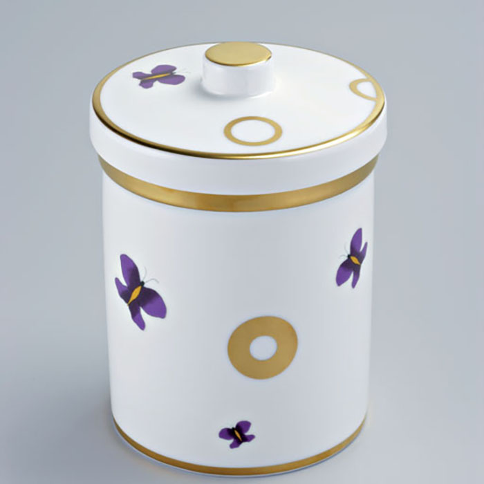 Банка фарфоровая с крышкой настольная THG Capucine Mauve Decor Or A7D-A02-4611 (золотой, лиловый, белый)