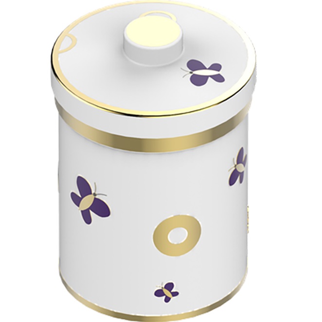Банка фарфоровая с крышкой настольная THG Capucine Mauve Decor Or A7D-A02-4611 (золотой, лиловый, белый)