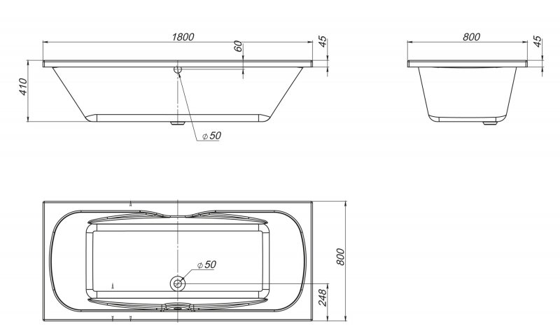 Ванна пристенная BelBagno BB104-180-80 180x80