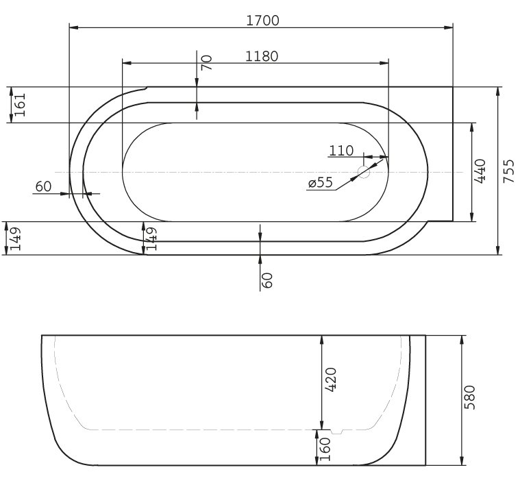 Ванна угловая BelBagno BB11-1700L 170x75