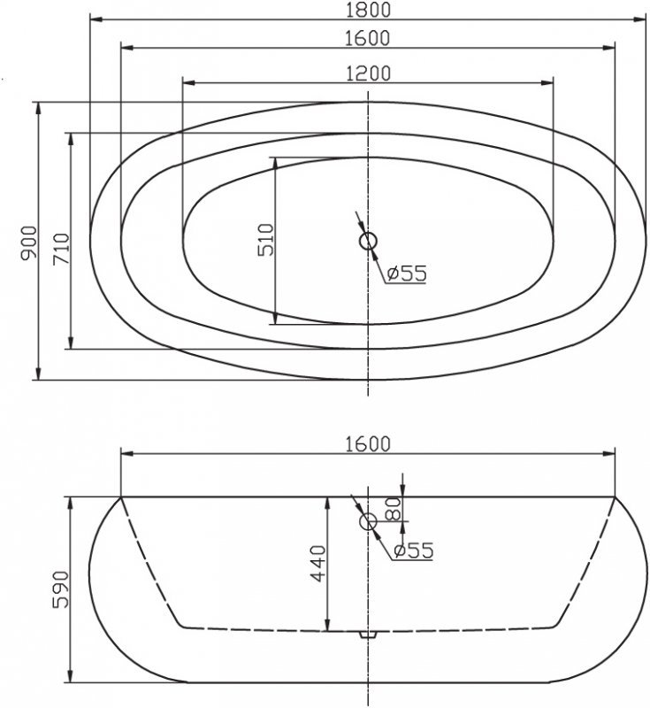 Ванна отдельностоящая BelBagno BB18-NERO/BIA 180x90
