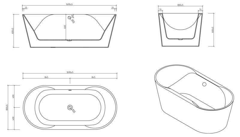 Ванна отдельностоящая BelBagno BB200-1700-800-NERO 169x80
