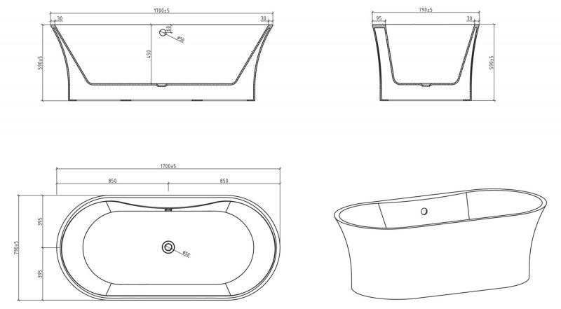 Ванна отдельностоящая BelBagno BB201-1700-800 170x79