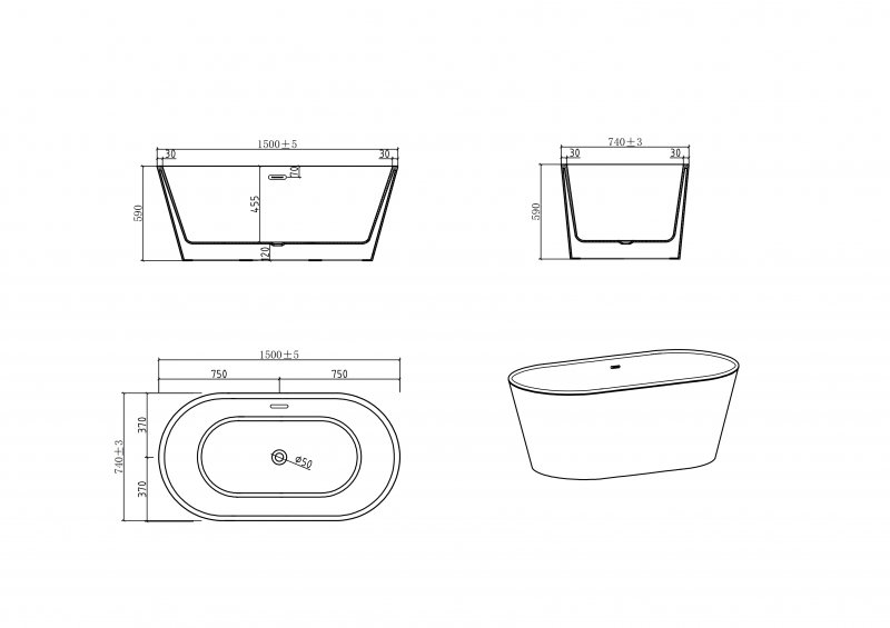 Ванна отдельностоящая BelBagno BB202-1500-750 150x75