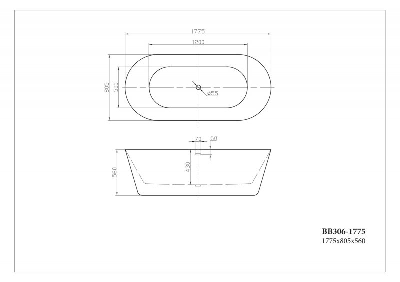 Ванна отдельностоящая BelBagno BB306-1775 177.5x80.5