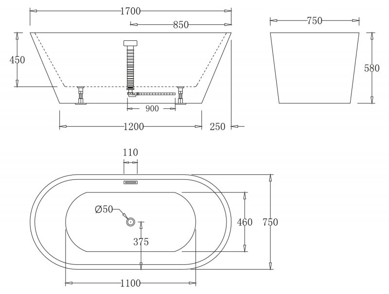 Ванна отдельностоящая BelBagno BB61-1700-W0 170x75