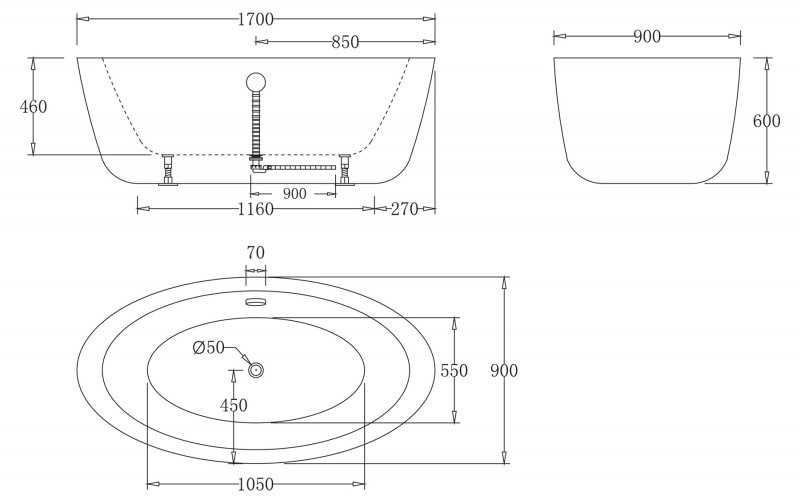Ванна отдельностоящая BelBagno BB67-1700 170x90