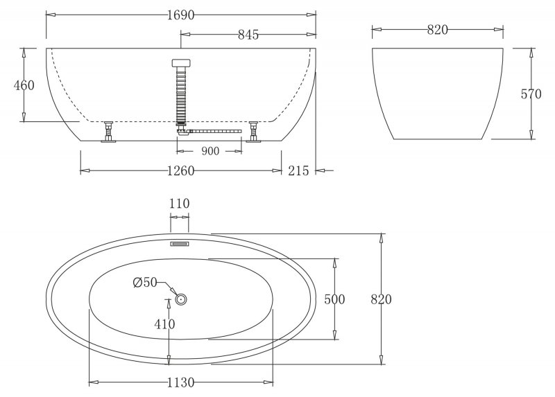 Ванна отдельностоящая BelBagno BB69-1700 169x82