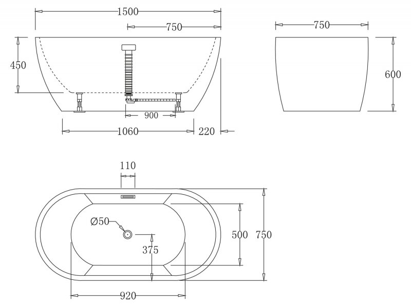 Ванна отдельностоящая BelBagno BB70-1500-W0 150x75