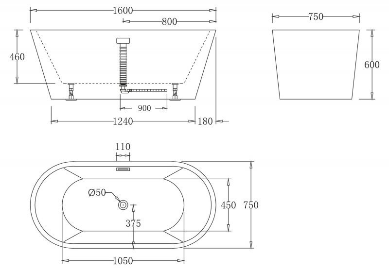 Ванна отдельностоящая BelBagno BB71-1600 160x75