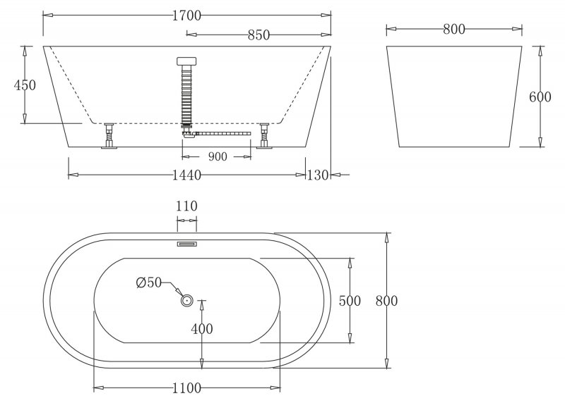 Ванна отдельностоящая BelBagno BB71-1700-NERO-W0 170x80