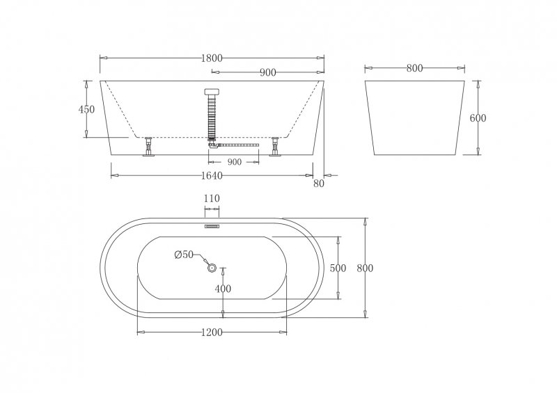 Ванна отдельностоящая BelBagno BB71-1800-NERO 180x80