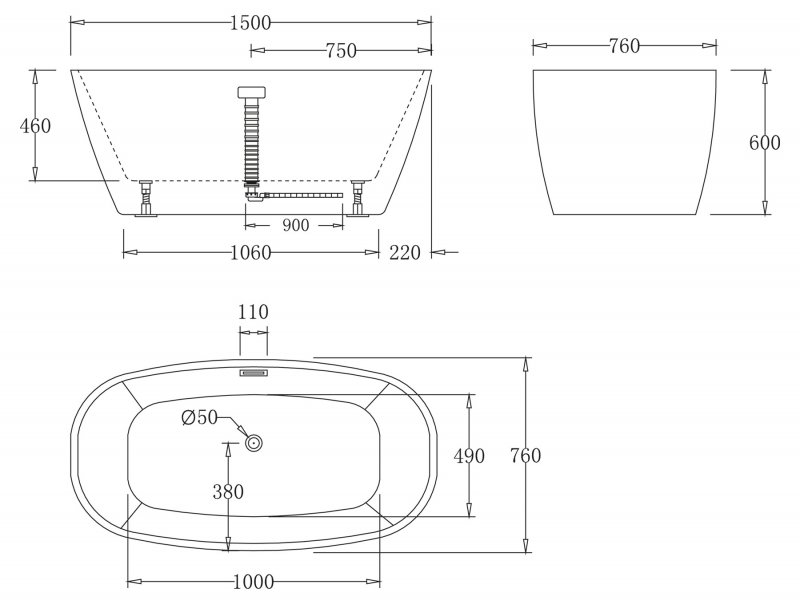 Ванна отдельностоящая BelBagno BB72-1500 150x76