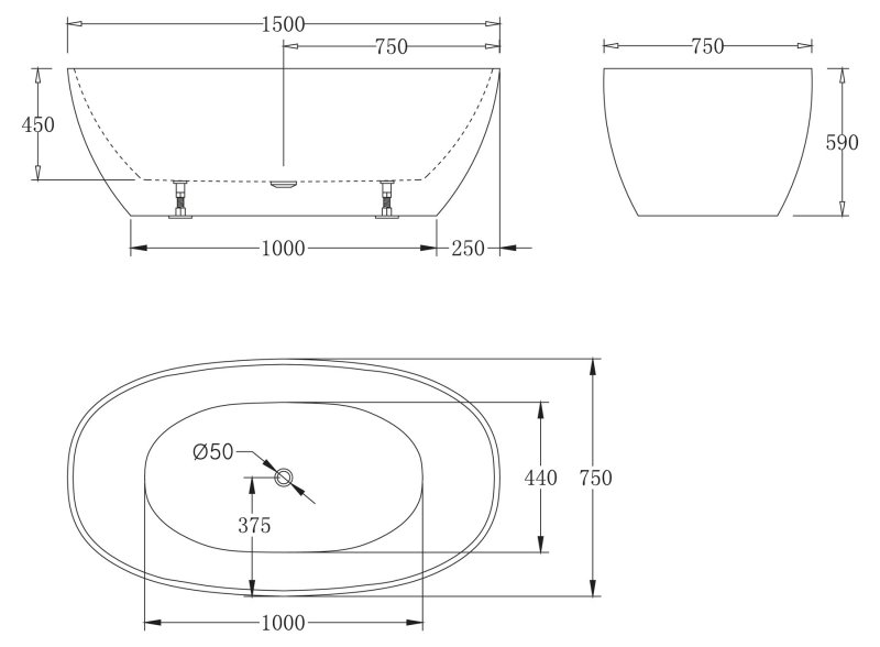 Ванна отдельностоящая BelBagno BB81-1500 150x75