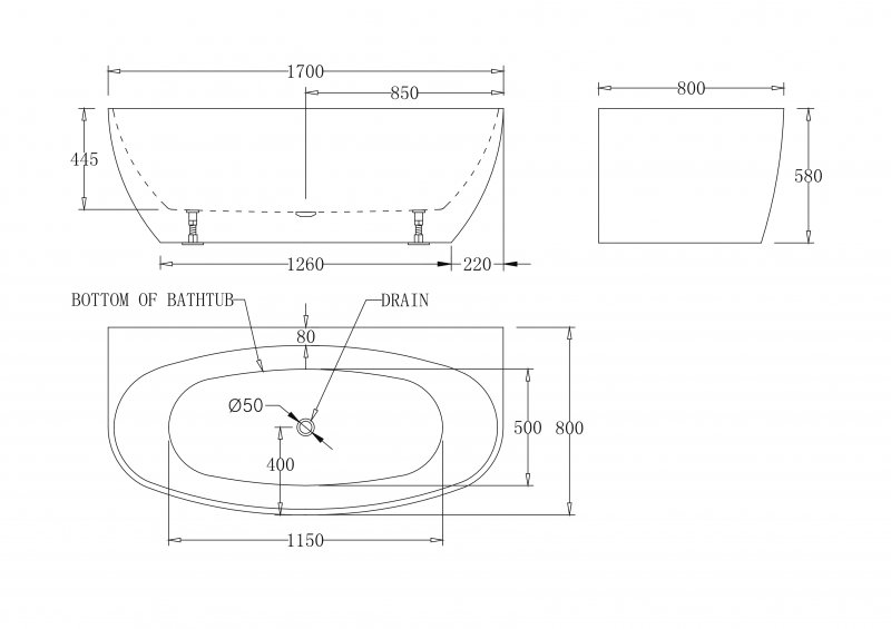 Ванна пристенная BelBagno BB83-1700-W0 170x80
