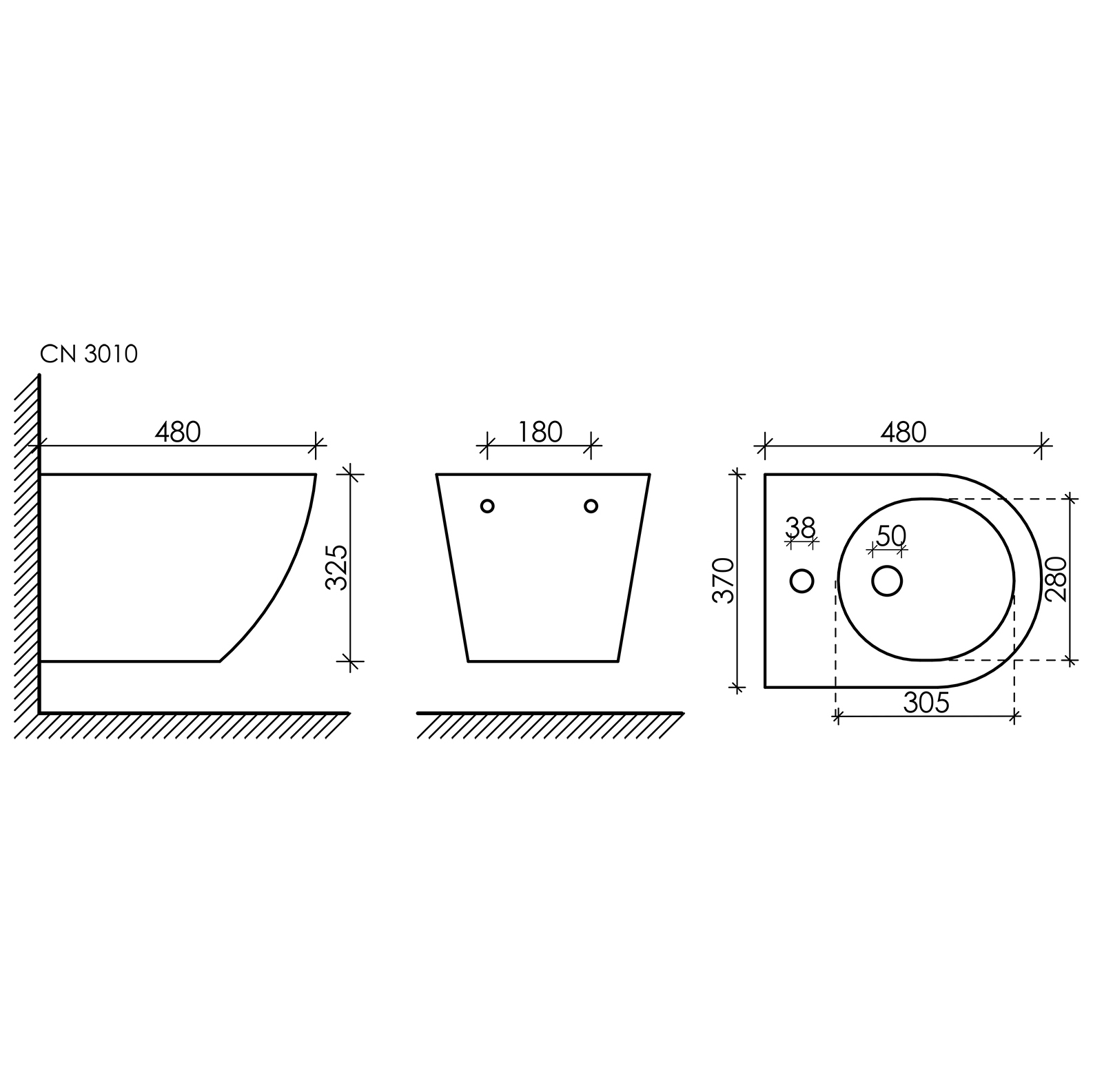 Биде подвесное Ceramica Nova Forma CN3010 48х37 с креплением и донным клапаном (белый)