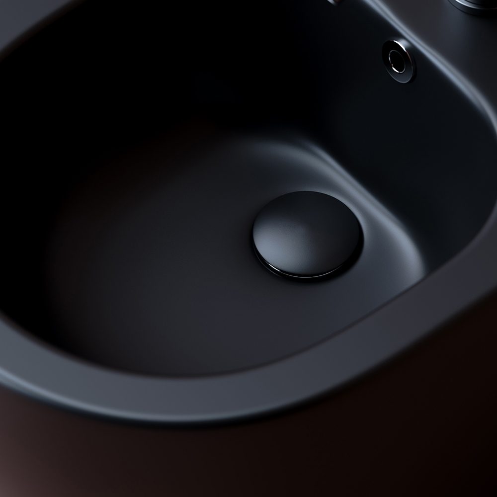 Биде подвесное Ceramica Nova Play CN3002MB 49х37 с креплением и донным клапаном (черный мат)