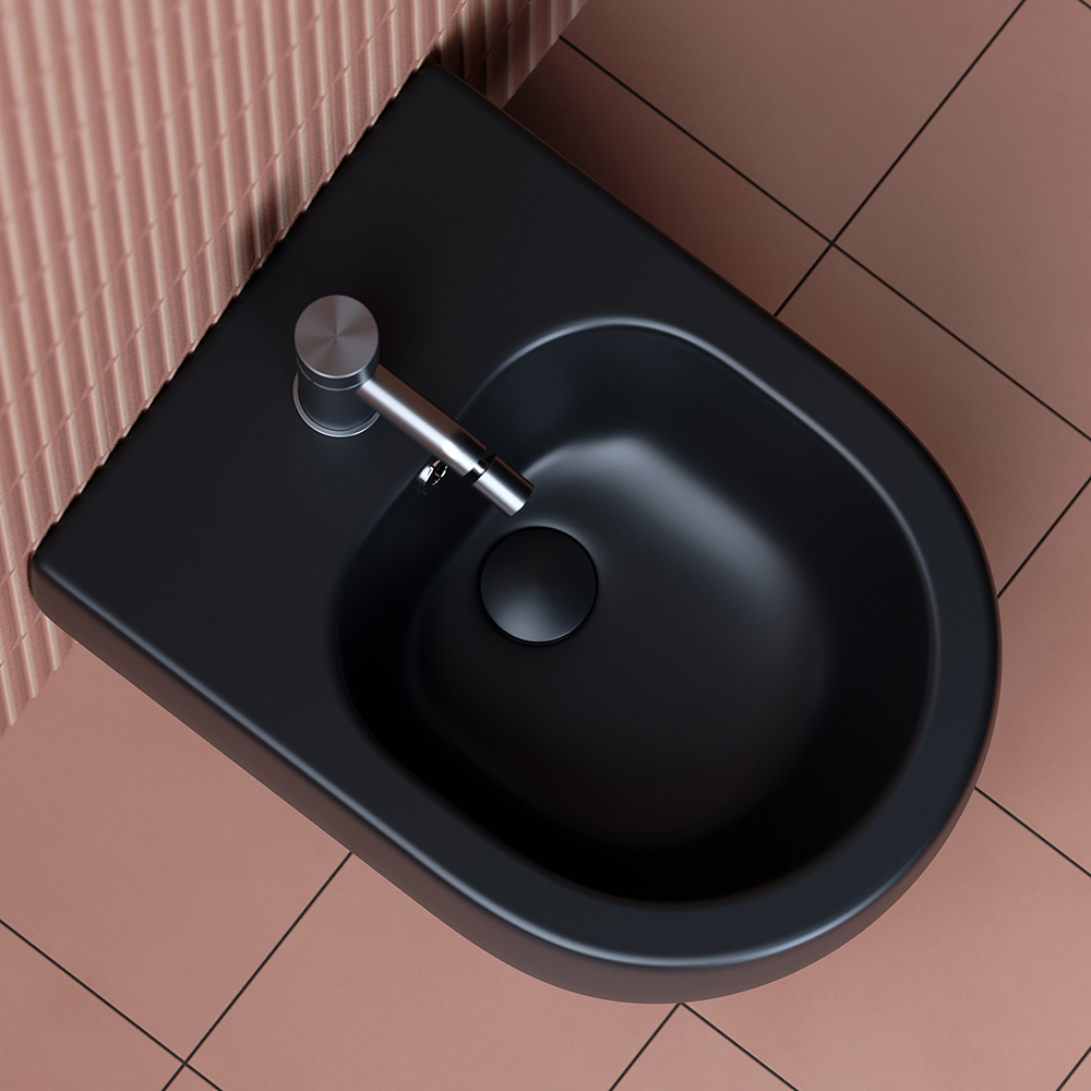 Биде подвесное Ceramica Nova Play CN3002MB 49х37 с креплением и донным клапаном (черный мат)