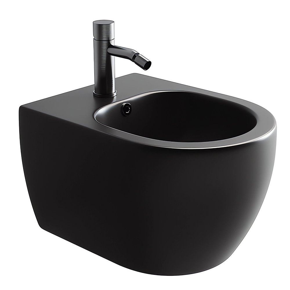 Биде подвесное Ceramica Nova Play CN3002MB 49х37 с креплением и донным клапаном (черный мат)