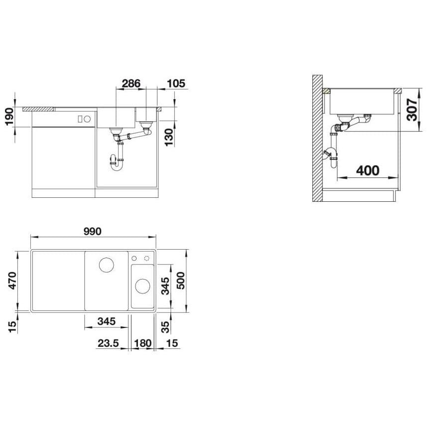 Мойка кухонная Blanco Axia III 6 S-F Антрацит 524669 99х50