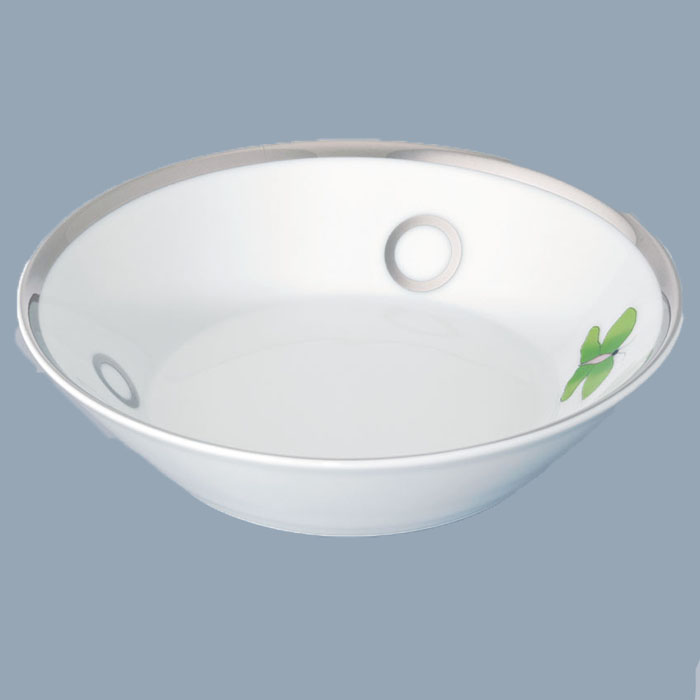 Блюдо фарфоровое настольное 13x13 см. THG Capucine Vert Decor Platine A7E-A02-4615 (платина, зеленый, белый)