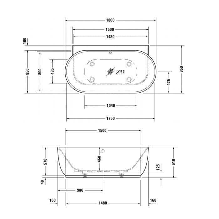 Ванна гидромассажная Duravit Luv 760433000AS0000 180x95