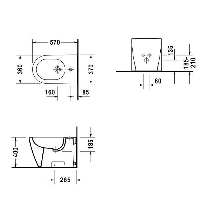 Биде напольное Duravit Starck 2 2255100000 57x37