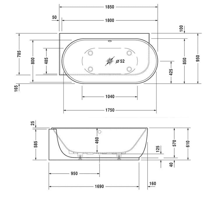Ванна гидромассажная Duravit Luv 760431000AS0000 185x95