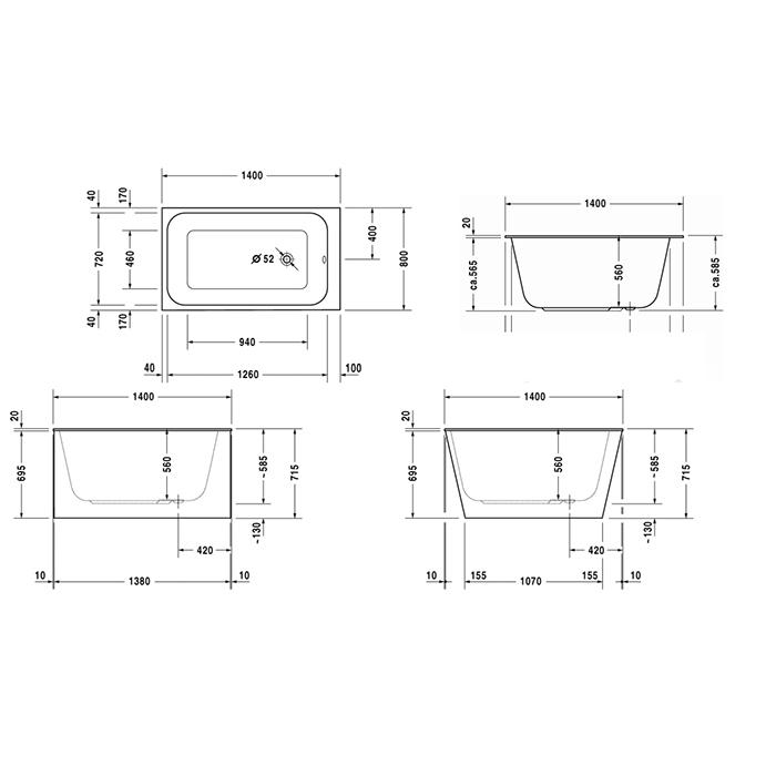 Ванна встраиваемая Duravit DuraStyle 700233000000000 140x80
