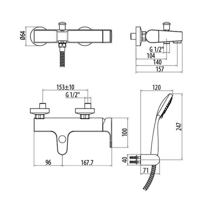 Смеситель для ванны Gattoni H2Omix1000 1000/10С0cr