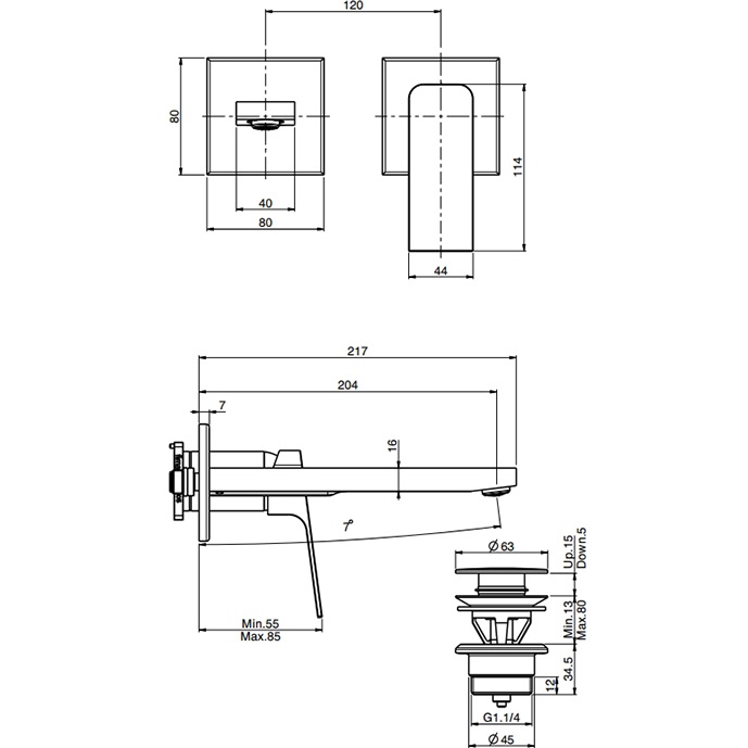 Cмеситель для раковины скрытого монтажа 20.4 см Fima Carlo Frattini Fit F3391WLX8NS (черный матовый), с донным клапаном