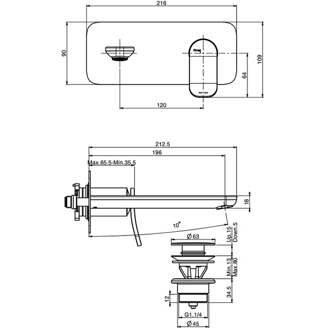 Cмеситель для раковины встраиваемый Fima Carlo Frattini Flo F3821WLX5CR (хром), с донным клапаном