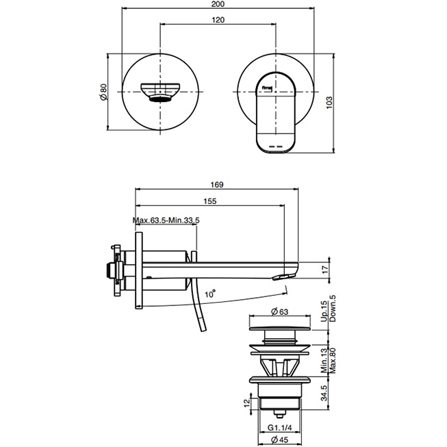 Cмеситель для раковины встраиваемый Fima Carlo Frattini Flo F3821WX8OR (золотой), с донным клапаном