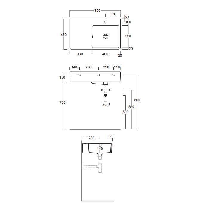 Раковина накладная/подвесная Simas Top e lavabi d'Arredo QU75D*1 bi 75х45