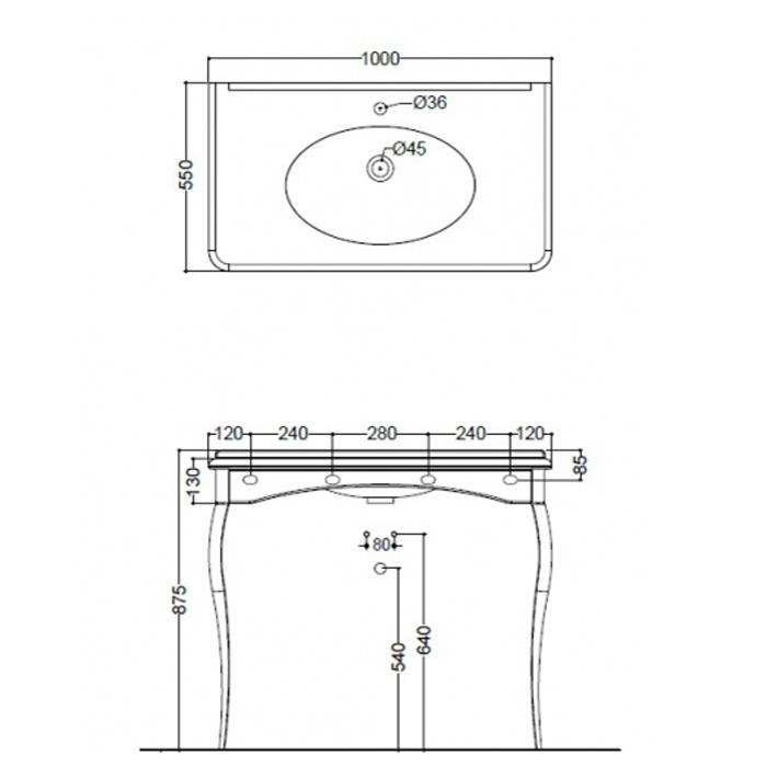 Раковина подвесная Kerasan Retro 1049K3*1 bi br legs 100х55