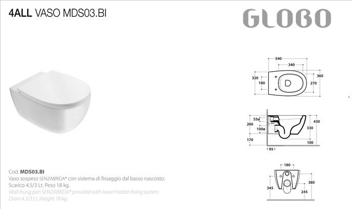 Унитаз подвесной Globo 4ALL MDS03.BI 54х36