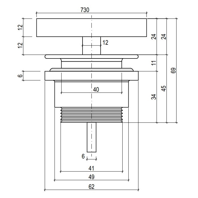 Донный клапан для раковины Salini S-Stone D 604 166302MF (покраска по RAL, матовый), фиксированный