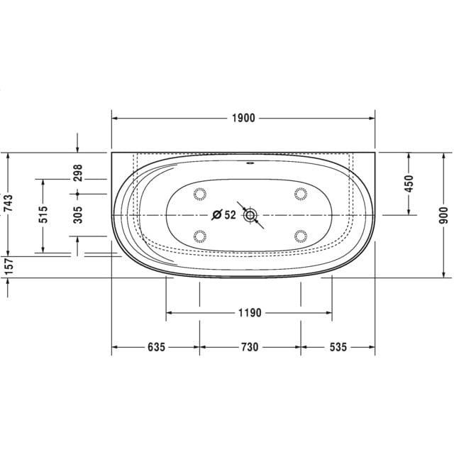 Ванна пристенная Duravit Cape Cod 700364000000000 190x90