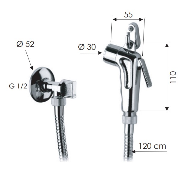 Душ-пистолет с шлангом и краном Remer Shut-Off 332DCR (хром)