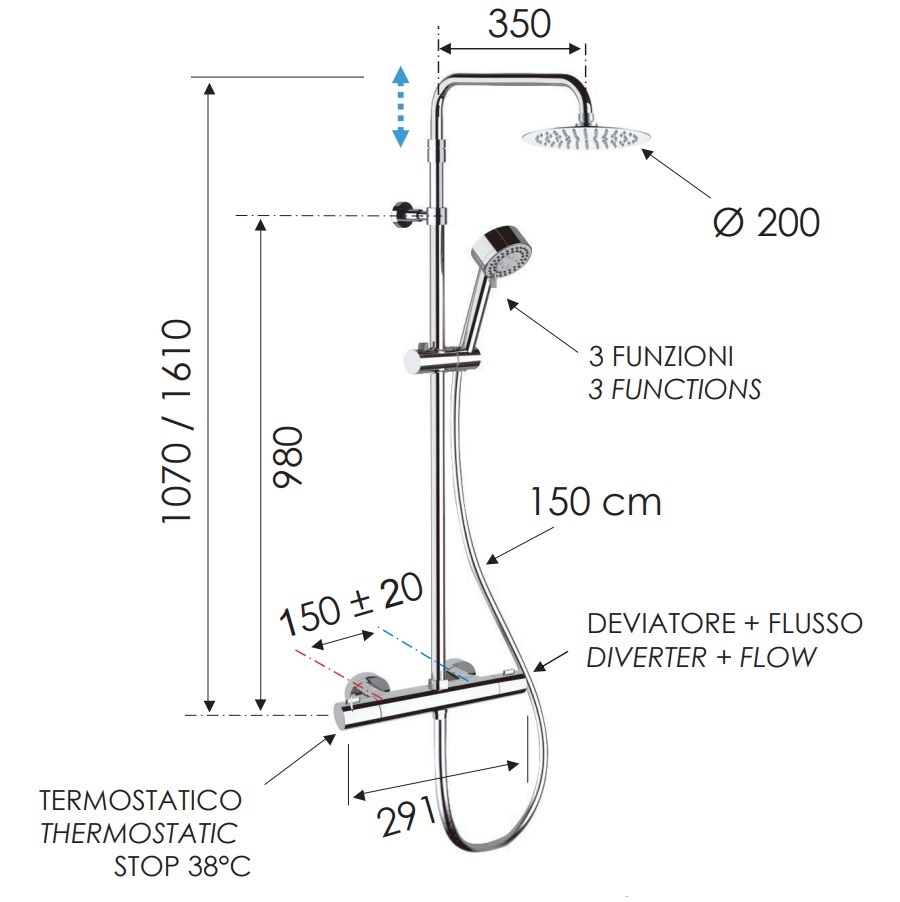 Душевая стойка Remer Elegance EQ32AUFM20 (хром), верхний душ 20 см