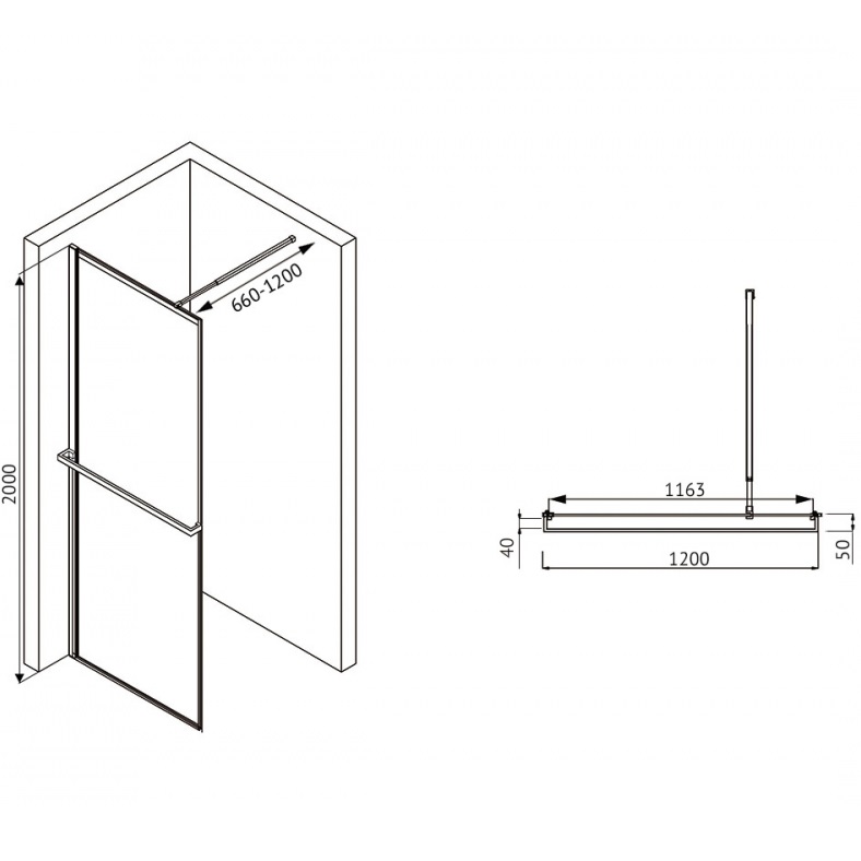 Душевая перегородка Abber Immer Offen AG60120B 120х200 (черный)