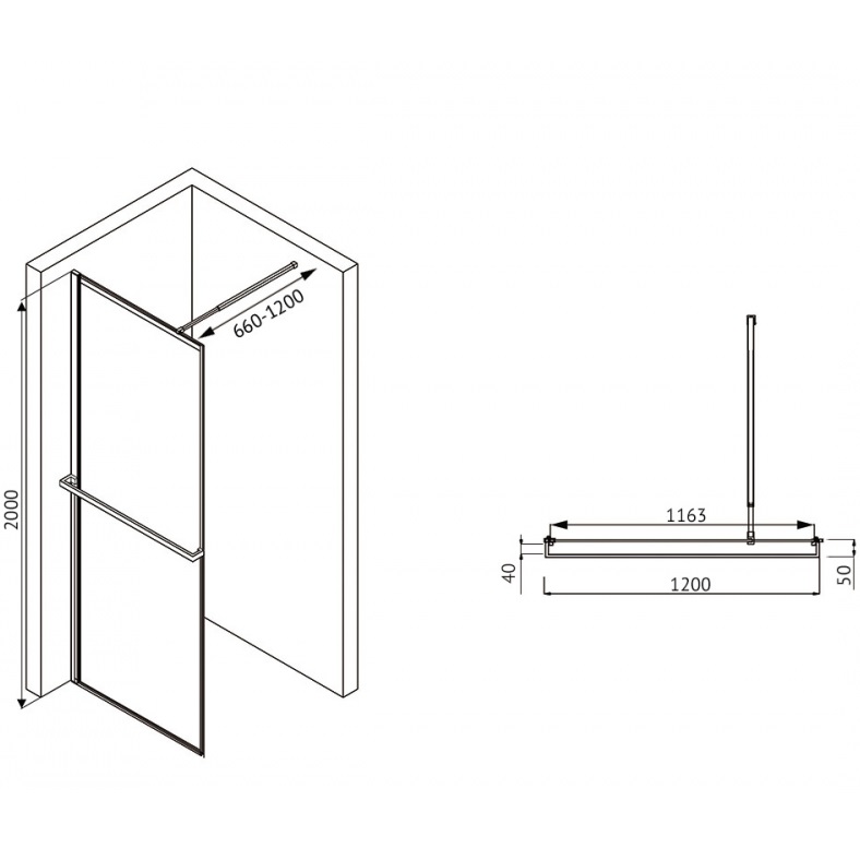 Душевая перегородка Abber Immer Offen AG60120B8 120х200 (черный)