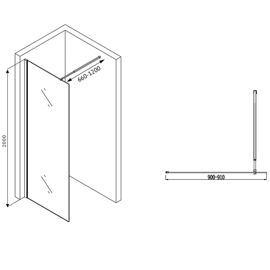 Душевая перегородка Abber Immer Offen AG61090B 90х200 (черный)