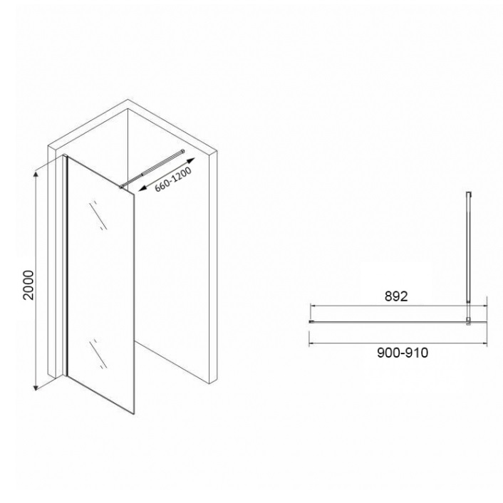 Душевая перегородка Abber Immer Offen AG61091R8 90х200 (черный)