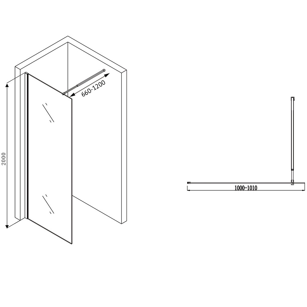 Душевая перегородка Abber Immer Offen AG61100B 100х200 (черный)