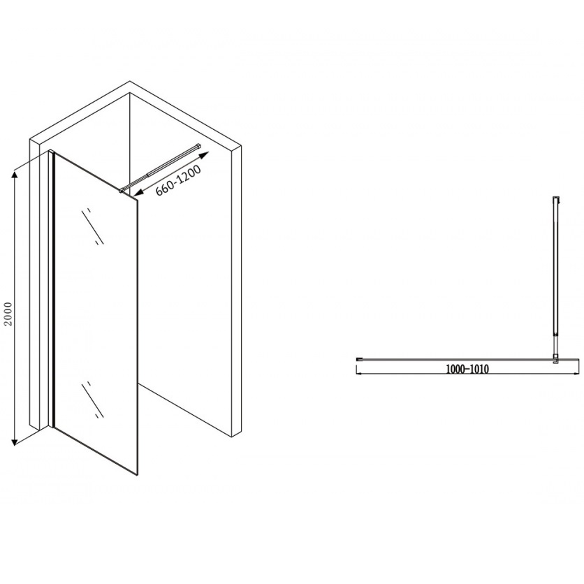 Душевая перегородка Abber Immer Offen AG61100B8 100х200 (черный)