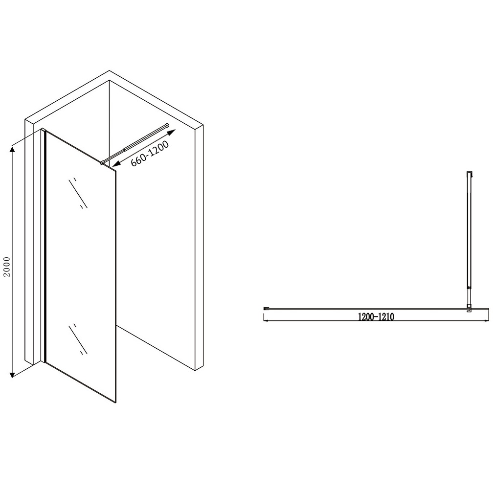 Душевая перегородка Abber Immer Offen AG61120B 120х200 (черный)