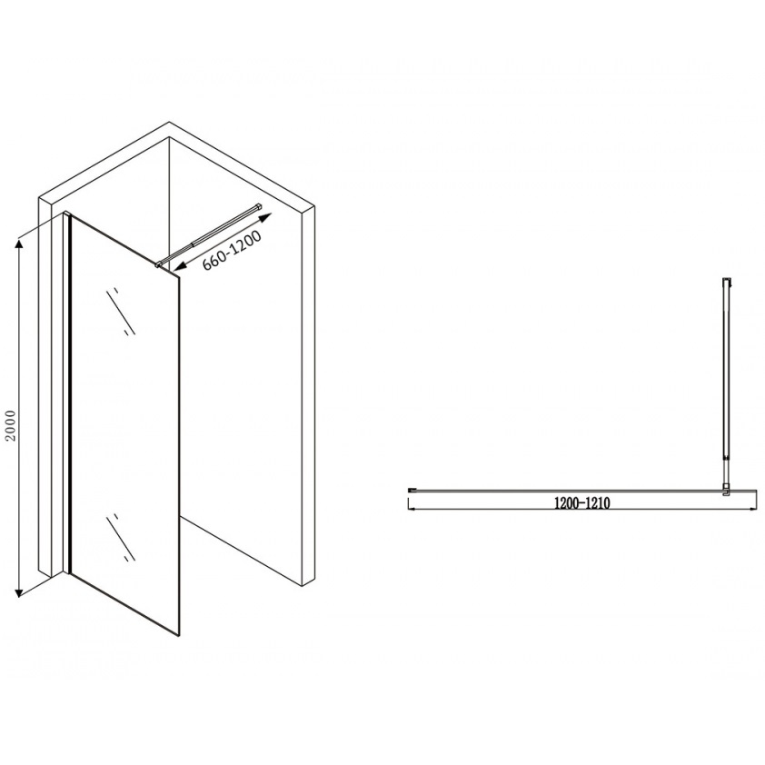 Душевая перегородка Abber Immer Offen AG61120B8 120х200 (черный)