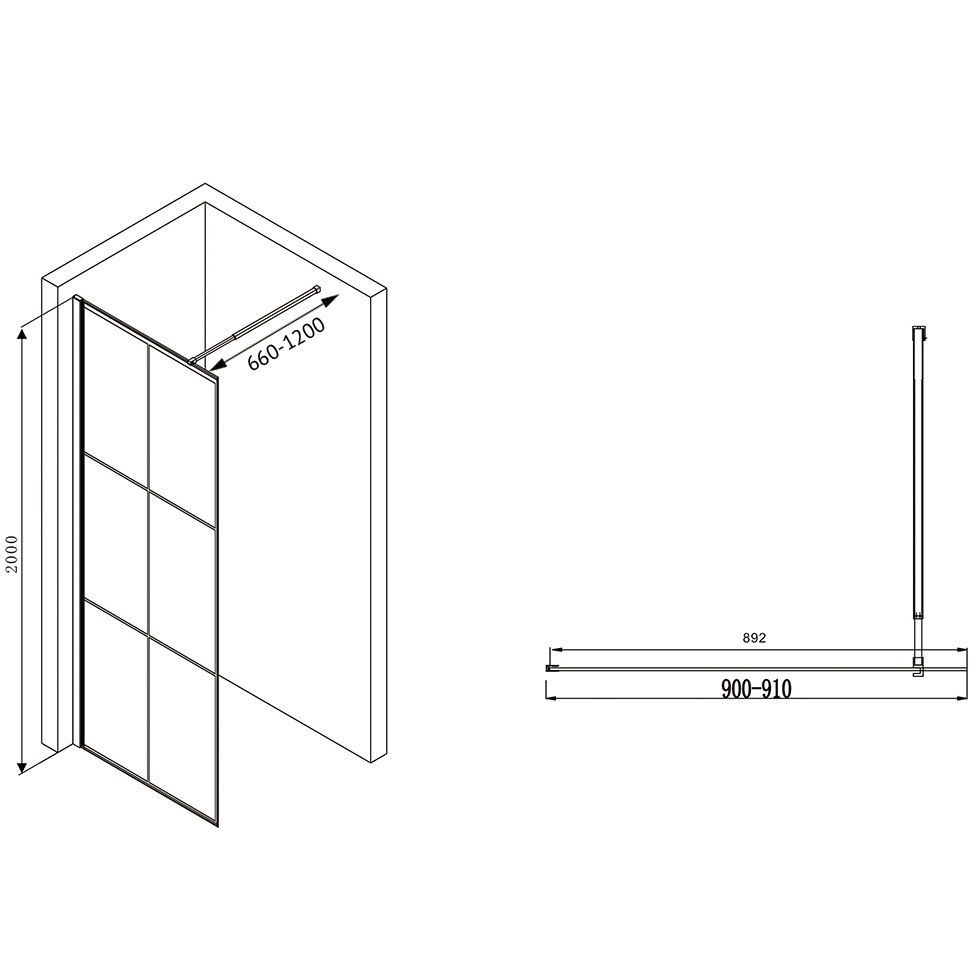 Душевая перегородка Abber Immer Offen AG62090B 90х200 (черный)