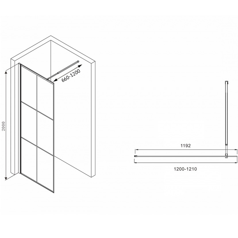 Душевая перегородка Abber Immer Offen AG62120B 120х200 (черный)